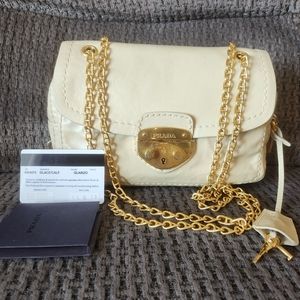 Sold Prada Glace Calf Leather Crossbody Handbag with Push Lock Chain Strap